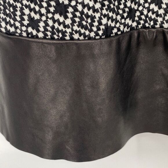 Parker Leather Trim Fit & Flare Stretch Mini Dress Cap Sleeve Black /Cream XS - Picture 7 of 16